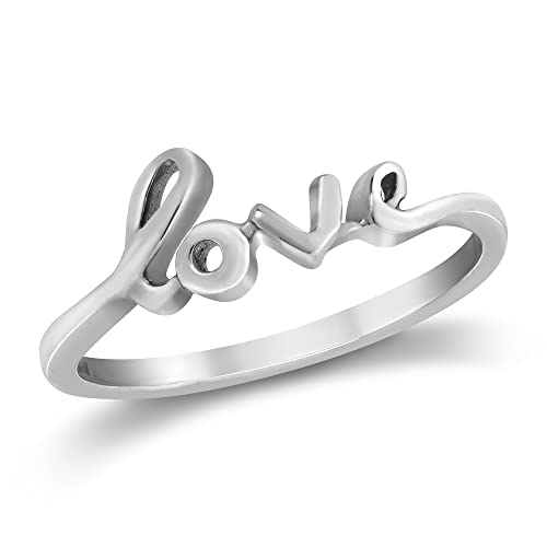 925 Sterling Silver Love Script Ring – Dainty Promise Ring for Women with Polished Word Design | Thin Anti-Tarnish Minimalist Band