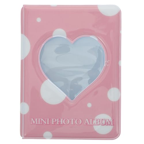 Levemolo Miniálbum de Fotos Pequeño en Forma de Corazón Hueco Álbum para Tarjetas y Fotos 3 Pulgadas Color Rosa Diseño Perforado Adecuado para Parejas y Obsequio Portátil