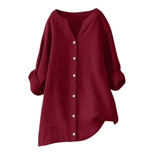 RLEHJN Chemisier Femme en Coton Et Lin Chemise Longue Ample De Couleur Unie en Cotton Et Line Robe Chemisie Femmes Chic Et Elegant Haut Fluide Casual Vintage T-Shirt Tunique Grande Taille Pas Cher
