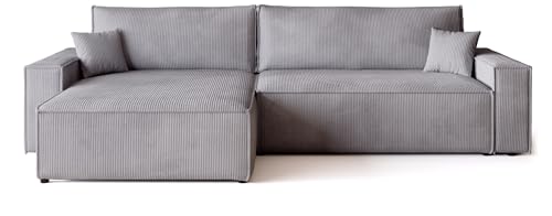 BROMARKT Sofa mit Schlaffunktion Couch L Cordstoff Sofa Bettkasten Schlafsofa für Wohnzimmer Ecksofa freistehend Adi XL Relaxsofa 3 sitzer 272x143x85 cm Hellgrau