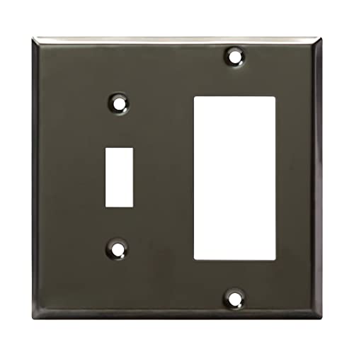 Image of ENERLITES Combination Toggle Switch and Decorator Receptacle Metal Wall Plate, Corrosion-Resistant, Stainless Steel 201, Standard Size 2-Gang 4.50 inch x 4.57 inch, UL Listed, 771131-PBK, Polished Black
