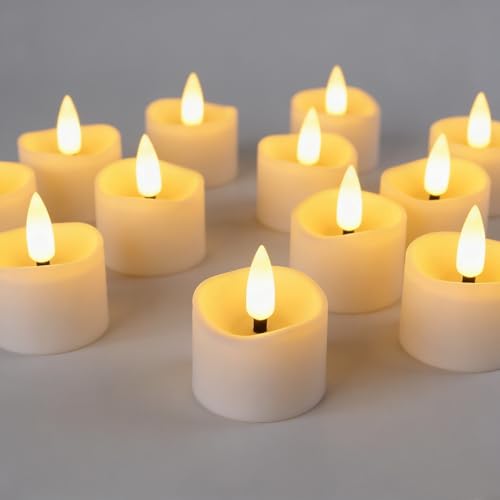 Image of 48 Pack Flameless LED Timer Tea Light Battery Operated, Flickering Votive Tealight Timer Candles, Small Electric Flicker Fake Candles Bulk for Christmas Party Halloween Pumpkin Light Decorations