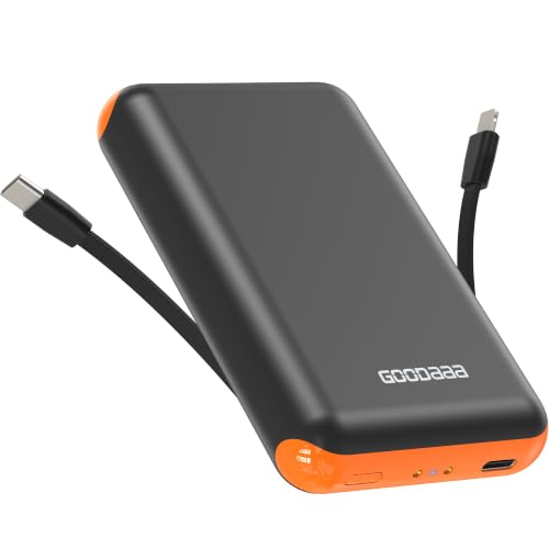 Image of GOODaaa Portable Charger, 10000mAh Power Bank Built in Cables, 3 Outputs 1 Inputs for All Mobile Devices Slim Charging Bank, Small Thin Phone Charger, Airline Approved Travel Slim Compact Battery Pack