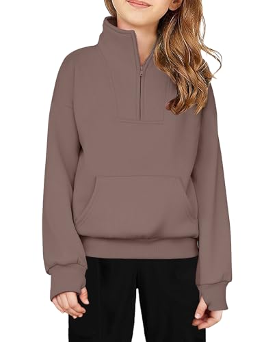 Image of Arshiner Girls Half Zip Sweatshirt Fleece Quarter Zip Pullover Sweatshirts | Fall Fashion Clothes for Teen Girls with Thumb Hole for 5-16 Years