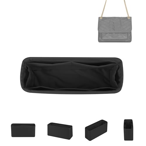 DGAZ Silk Purse Organizer Insert For YSL Niki bags，Silky Smooth Bag Organizer，Luxury Handbag & Tote Shaper(Black,Medium)