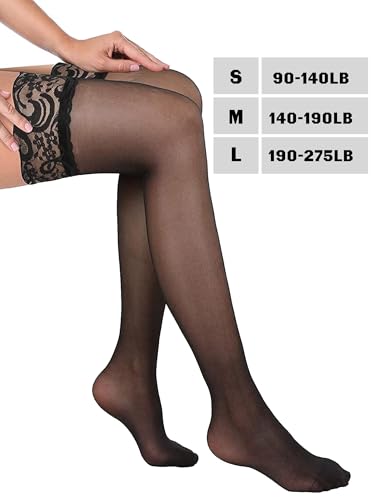 Geyoga 6 Pairs Women's Lace Thigh High Stockings over The Knee Stockings for Women Sheer Thigh High with Lace Top3