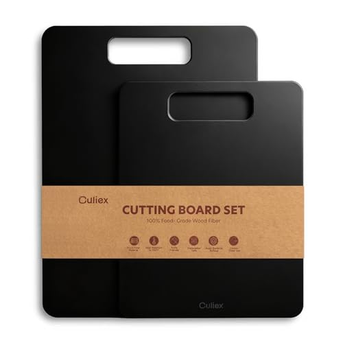 Planche à Découper en Fibre de Bois Ensemble de 2, Lavable au Lave-vaisselle Planche à Découper Composite, Non Toxique, sans BPA, Pieds Antidérapants, Compatible...