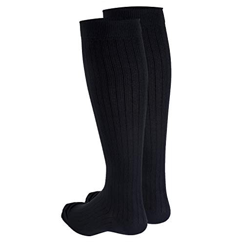 Image of NuVein Men's Compression Socks, 8-15 mmHg Support, Dress Trouser Style, Over Calf Knee High, Navy, Medium
