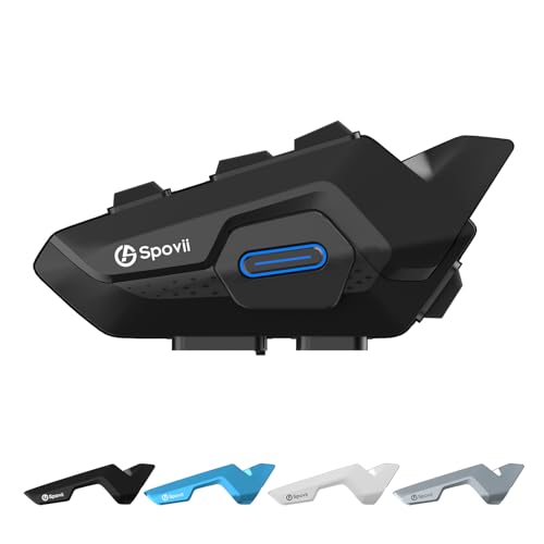 Spovii H9 Interfono Moto, Auricolare Casco Moto Bluetooth 5.1 Sistema di Comunicazione Senza Fili, Condivisione Musica & Assistente Vocale (Singolo)