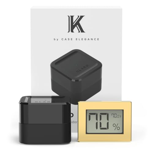 Klaro Valet - Smart Humidity & Temperature Hygrometer Sensor, App Notifications with Guided Seasoning, WiFi Bridge & Digital Display for 24/7 Remote Monitoring - Gold Finish (iOS & Android App)