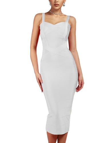 Whoinshop Women's Rayon Strap Celebrity Midi Evening Party Bandage Dress