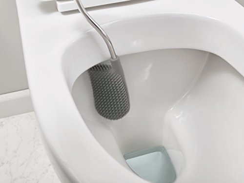 Image of Joseph Joseph Flex Hygienic Silicone Toilet Brush with Slim Holder Set, Flexible Anti-drip, Anti-Clog Deep Clean Head - Stainless Steel