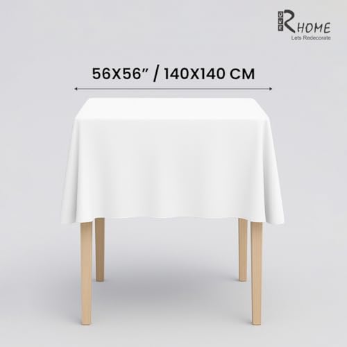Image of R home 100% Cotton Solid Table Cover | 200 GSM Thick Fabric, Anti-Skid | Machine Washable & Reusable | Ideal for Dining Table & Centre Table, Easy Maintenance | White | 56 x 56 Inch