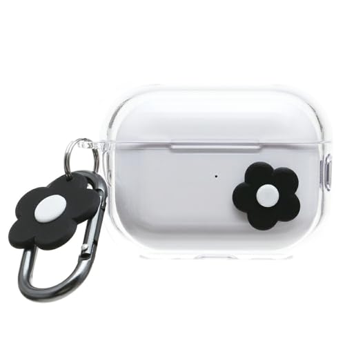 ONLYOU AirPods Pro �p �P�[�X ��1 ��2���� AirPodsPro2 �N���A ���� 3D�t�����[�`���[�� �J���r�i�t�b�N�t�� ���� ������� ���킢�� �؍� ���f�B�[�X (�u���b�N/�\�t�g�P�[�X(TPU))