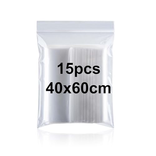 Ziplock 40x60cm Resealable Clear Plastic Bags - Large Sealed Storage Bags with Press Seal Thick Durable Grip - 15PCS