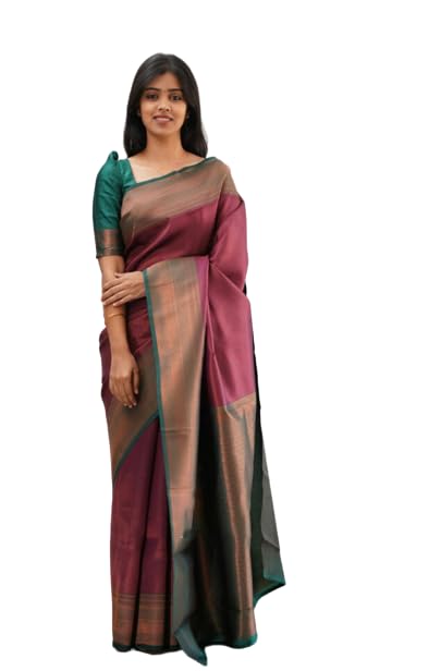Flosive Women's Beautiful Forest Mix Color Kanjivaram Silk Saree With Zari Weaving (Coffee)