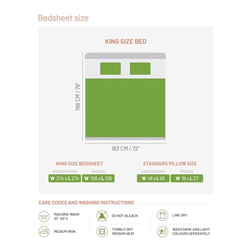 Image of Ddecor Cotton Double Bed Sheet Set with 2 Pillow Covers (274 CM X 274 CM, Green) Digital Print Contemporary, 180TC GSM