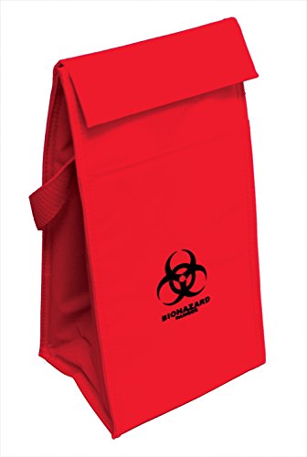 Hopkins Medical Products Biohazard Cooler Bag, 6.75 x 10 x 5.75 Inch, Red, Insulated, Durable Nylon, Easy to Clean, Biohazard Marked, Velcro Closure