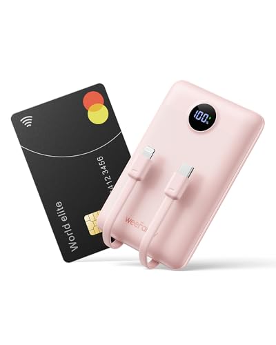 WeeFancy Mini Power Bank 10000mAh 22.5W Powerbank USB C met Geïntegreerde Kabel PD QC Fast Charge,...