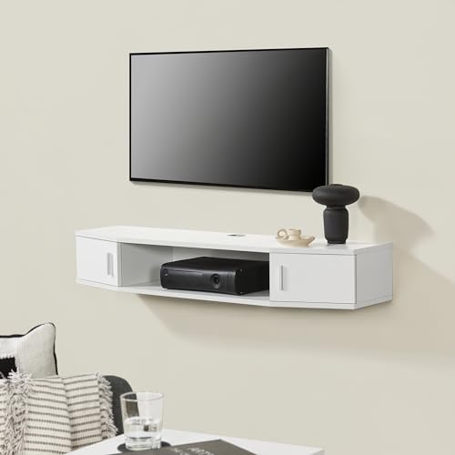 [en.casa] TV-Wandregal Tørring TV Wandboard mit 2 Türen Fernsehunterschrank für Wandmontage max. 15 kg Multimediaregal Weiß 110 x 30 x 17,5 cm
