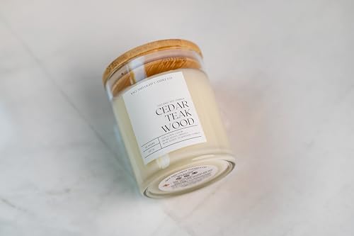 Cedar Teakwood Luxury Scented Candle - Hand Poured Coconut Soy Wax - 60 Hour Clean Burn - Eco-Friendly Gift Box - 14 oz Artisan Candle - Image 2