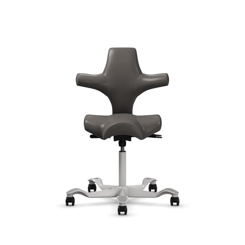 Image of HAG Capisco Sit to Stand Chair-Silver Frame-Upholstered Gray Ash Vinyl