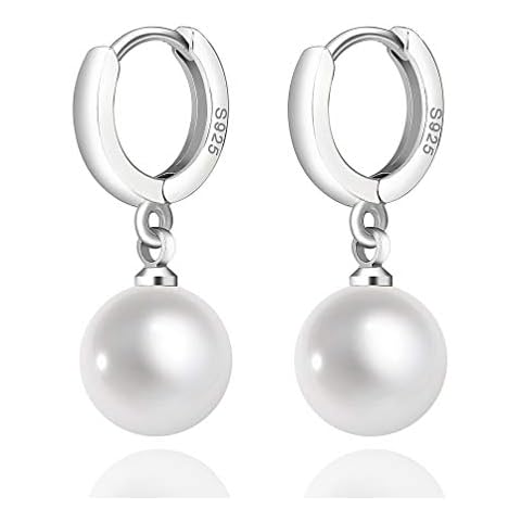 Jugalstar 925 Sterling Silver Hoop Earring Hypoallergenic Pearl Drop Dangle Earrings for Woman of Birthday Gifts Cover