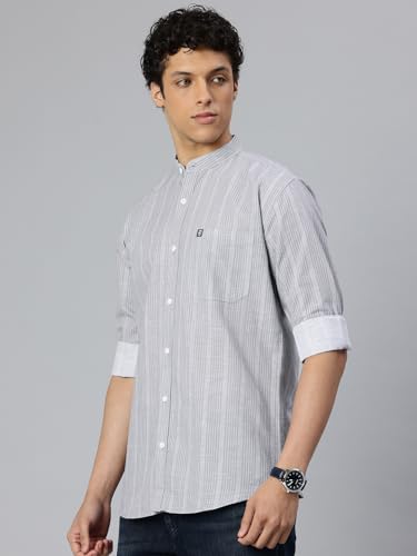 Image of Majestic Man Men's Pure Cotton Mandarin Collar Slim Fit Casual Shirt