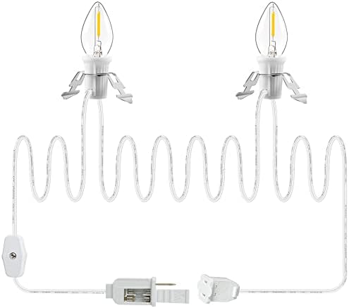 Meonum Accessory Cord with Two LED Bulbs, Blow Mold Christmas Craft Light with Outlet and Plug, Spare Fuse C7 Bulb Christmas Village Accessories White Indoor String Lights (1 Pack)