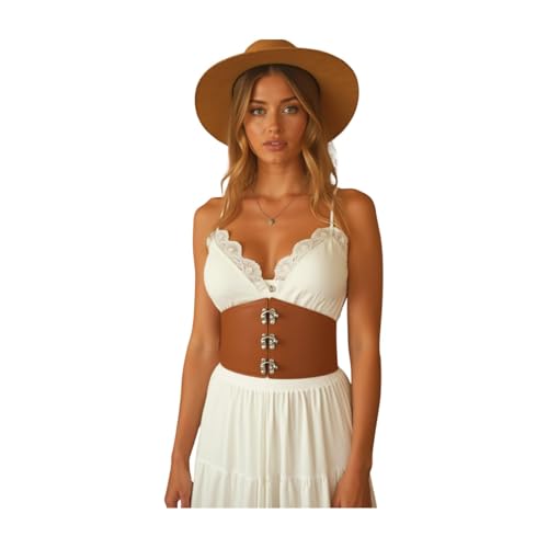 TFJ Women Fashion Wide Corset Elastic Belt Silver Metal Hook Buckles L XL XXL3