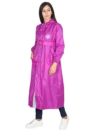 Image of FabSeasons Waterproof Long /Full Raincoat for Women with Adjustable Hood and Reflector at Back for Night Visibility. Pack Contains Top and Storage Bag