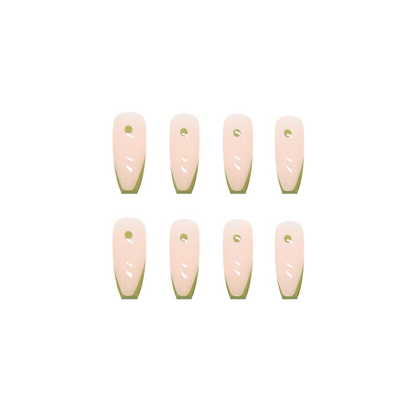 Elegant Green Side Press on Nails Medium Coffin Long Glue on Nails Set French Nail Tips Glossy Fake Nails with Glue False Nails with Designs Stick on Nails for Women Nail Kit 24PCS