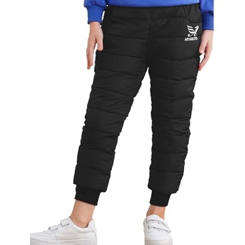 JEYPINMI Kids Snow Ski Pants Winter Warm Joggers Pant Boys Girls Elastic Waist Outdoor Sweatpants Black 9-10 Years Cover
