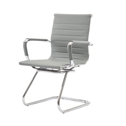CIMOTA Waiting Room Chairs Leather Office Guest Chair Mid Back Reception Chairs with Sled Base for Meeting/Patient/Conference Room, Grey Set of 2