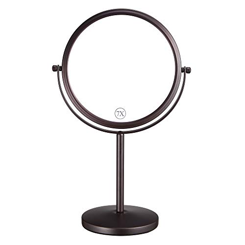8-Inch Tabletop Two-Sided Swivel Vanity Mirror with 7X Magnification, Portable Makeup Mirror with Stand, Bronze Finish ALHAKIN