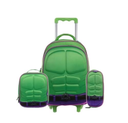 Kit Mochila Estojo Lancheira Heróis Escolar Hulk Meninos 3D
