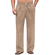 COOFANDY Men's Casual Linen Cotton Pants Elastic Waist Summer Beach Trousers Lightweight Yoga Vac...