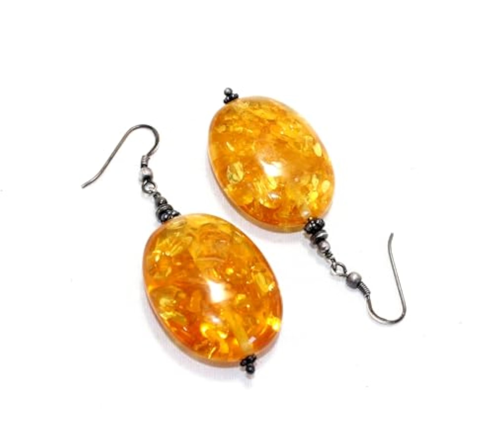 Women's Handmade 925 Sterling Silver Amber Gem Stone Earrings, Cultural Gift