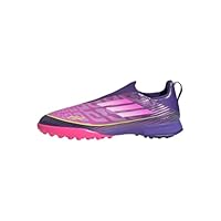 adidas Unisex Kids' Bota de fútbol F50 League para niños sin Cordones para moqueta, Purple/Cloud White/Lucid Lemon, 35
