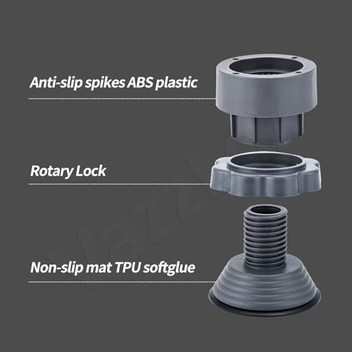 VazzLox Height Adjustable Anti Vibration Pads for Washing Machine Support, Dryer Shock & Noise Cancelling Pad, Anti-Walk Vibration Washer Foot Pad, Anti-Slip Rubber Feet Stabilizer with Suction