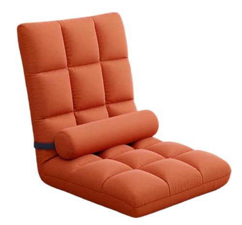 Sailozai シングルソファーチェア、折りたたみ式、リクライニング、アームチェア、洗える、快適、畳、和風、ベッド (18グリッドベルベット,オレンジ)
