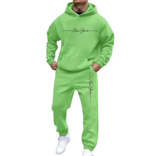Conjunto de Chándal para Hombre, Chandal Hombre Completo Deportivo 2 Piezas Sudadera con Capucha y Pantalones Conjunto Otoño Invierno Traje de Jogging Set (Green, L)