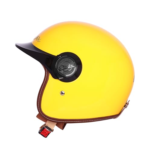 Image of Steelbird SBH 65 Retro 3.0 DOT and ISI Certified Open Face Helmet for Men and Women (Medium 580 MM,Glossy Yellow with Black Peak)