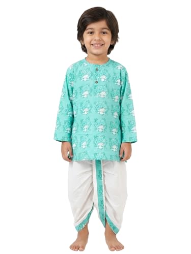 Image of POLKA TOTS Cotton Full Sleeve Printed Kurta Dhoti For Infant & Toddlers | Ethnic Wear For Festival & Wedding & Functions