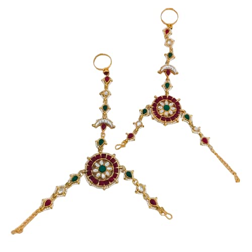 THE OPAL FACTORY Traditional Bridal Premium Kundan And Polki Hath Panja with bead work for women and girls, Gold, polki