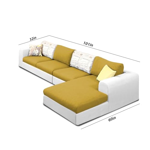 Image of Koza RHS 6 Seater L Shape Sofa Set for Living Room (Yellow Grey Fabric) Premium Fabric Sofa