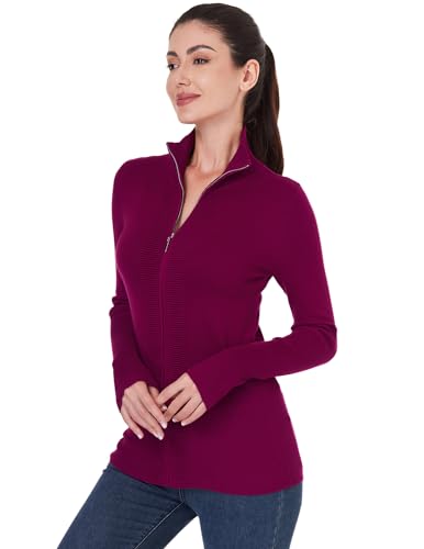 AmélieBoutik Women Stand Collar Zip up Knit Long Sleeve Cardigan Sweater Jackets3