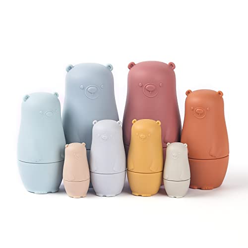 Image of Macabaka Nesting Dolls,Silicone Matryoshka Dolls for Easter Toys,Bear Shaped Nesting Toys,Stacking Cups Toy,Montessori Educational Stacking Games for Kids (8 Pieces)