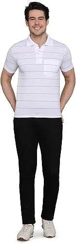 Image of INKKR Men's Striped Polo Neck Cotton Blend Multicolor T-Shirt
