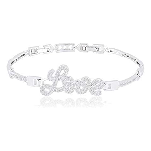 ORROUS & CO 18k White Gold Plated Cubic Zirconia CZ "Love" Bracelet (7.25 inches - 8.25 inches) Cover